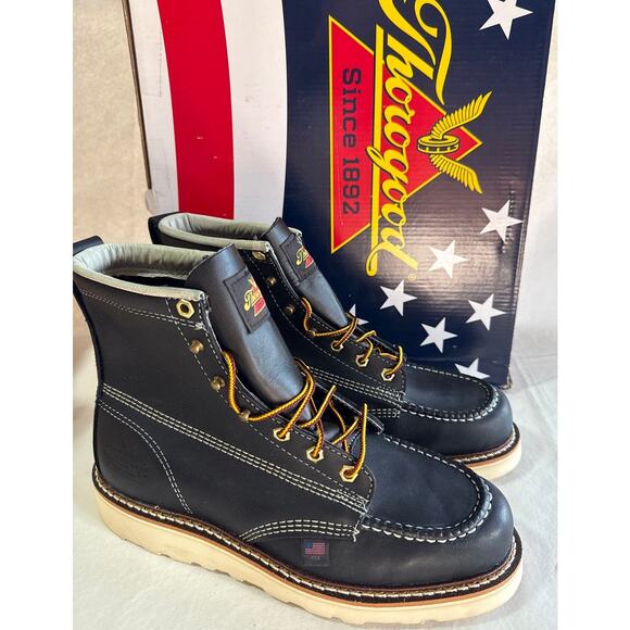 Thorogood Work Boots American 6" Men's 8D Moc Soft Toe Black Leather 814-6201 - Picture 1 of 10